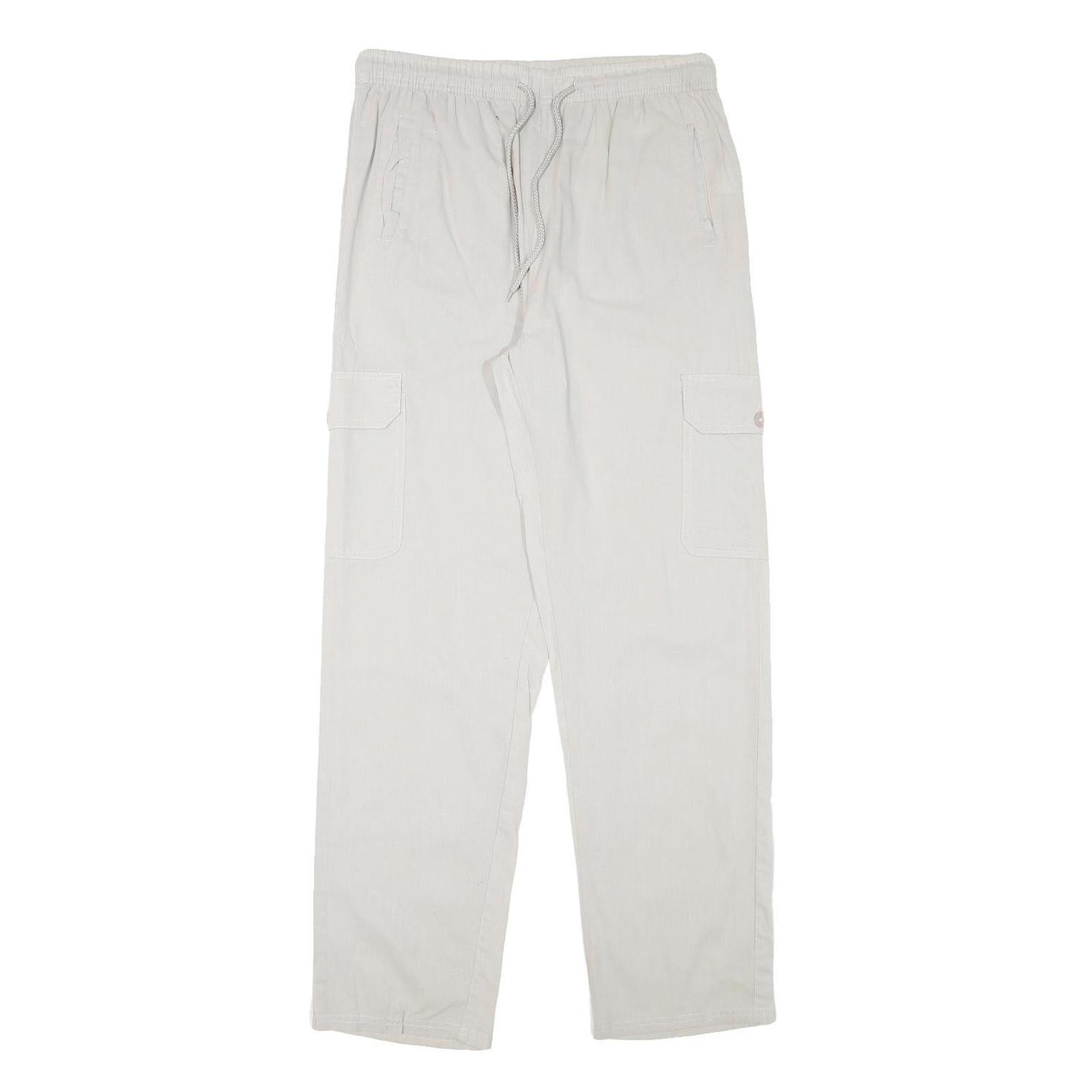 NH Mens Cotton Blend White Regular Fit Cargo Trousers W30 L30 Drawstring Waist