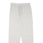 NH Mens Cotton Blend White Regular Fit Cargo Trousers W30 L30 Drawstring Waist