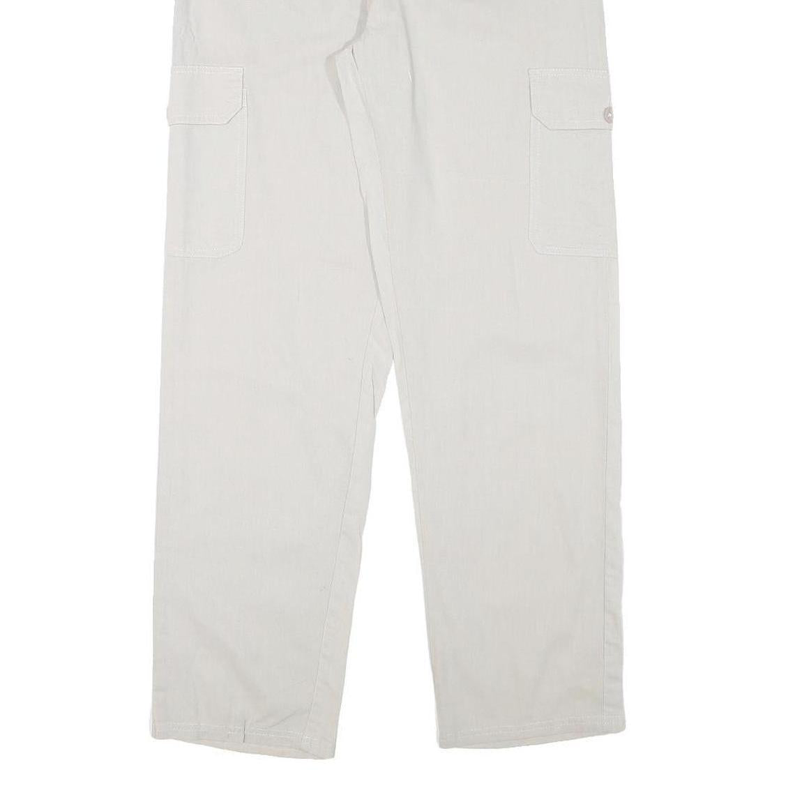 NH Mens Cotton Blend White Regular Fit Cargo Trousers W30 L30 Drawstring Waist