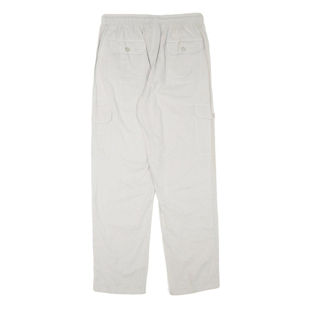 NH Mens Cotton Blend White Regular Fit Cargo Trousers W30 L30 Drawstring Waist