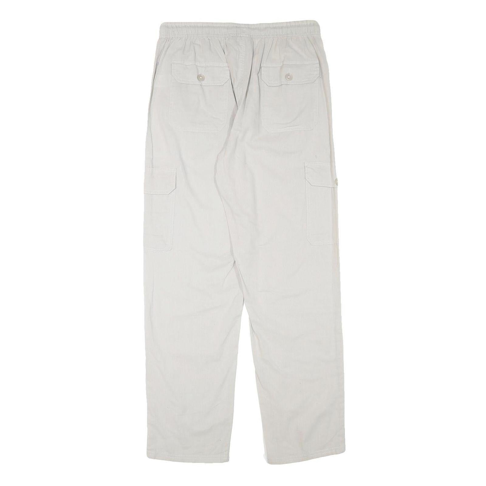 NH Mens Cotton Blend White Regular Fit Cargo Trousers W30 L30 Drawstring Waist