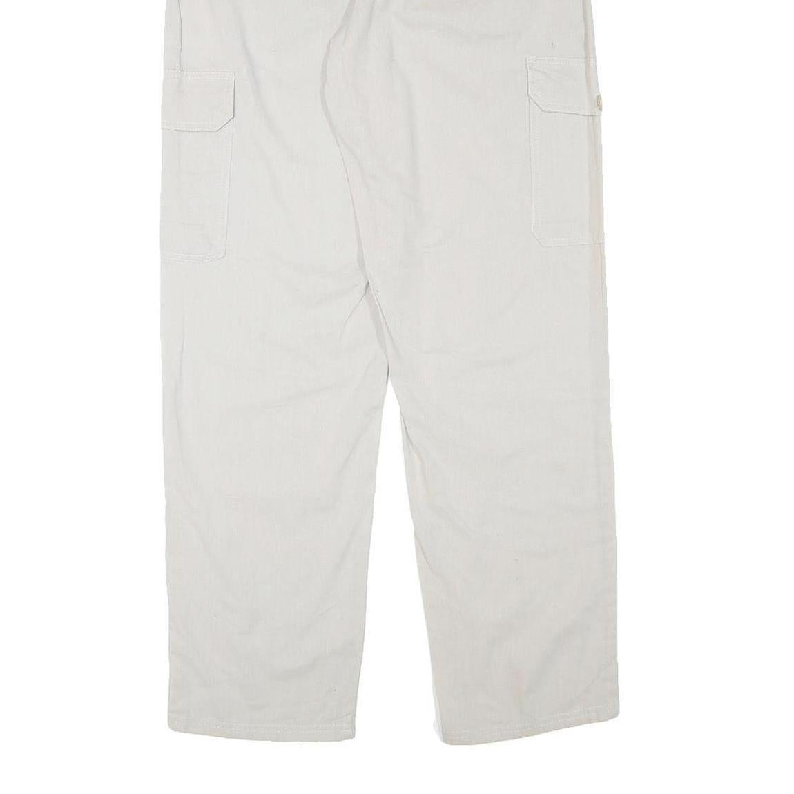 NH Mens Cotton Blend White Regular Fit Cargo Trousers W30 L30 Drawstring Waist