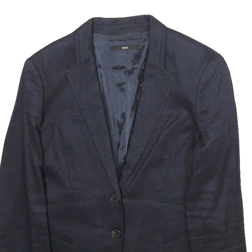 BOSS HUGO BOSS Womens Navy Blue Wool Blend Blazer Jacket UK 4 Tailored Plain