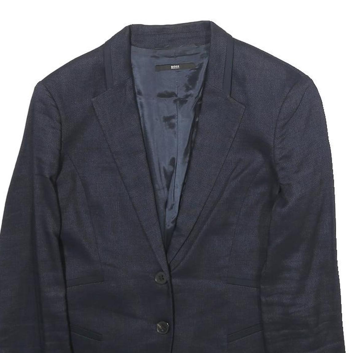 BOSS HUGO BOSS Womens Navy Blue Wool Blend Blazer Jacket UK 4 Tailored Plain