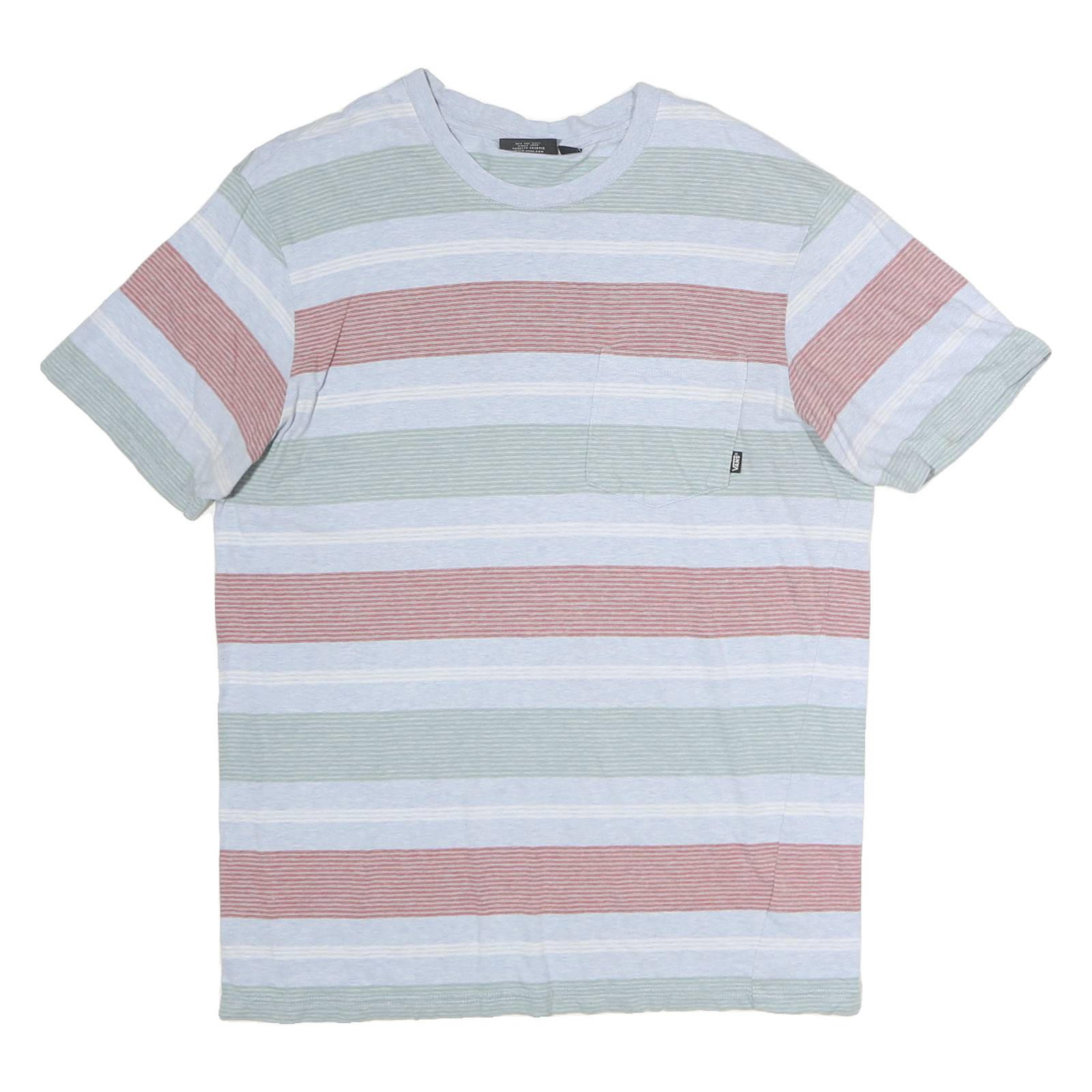 VANS Mens Green & Red Stripe Pocket T-Shirt L Short Sleeve Crew Neck Cotton