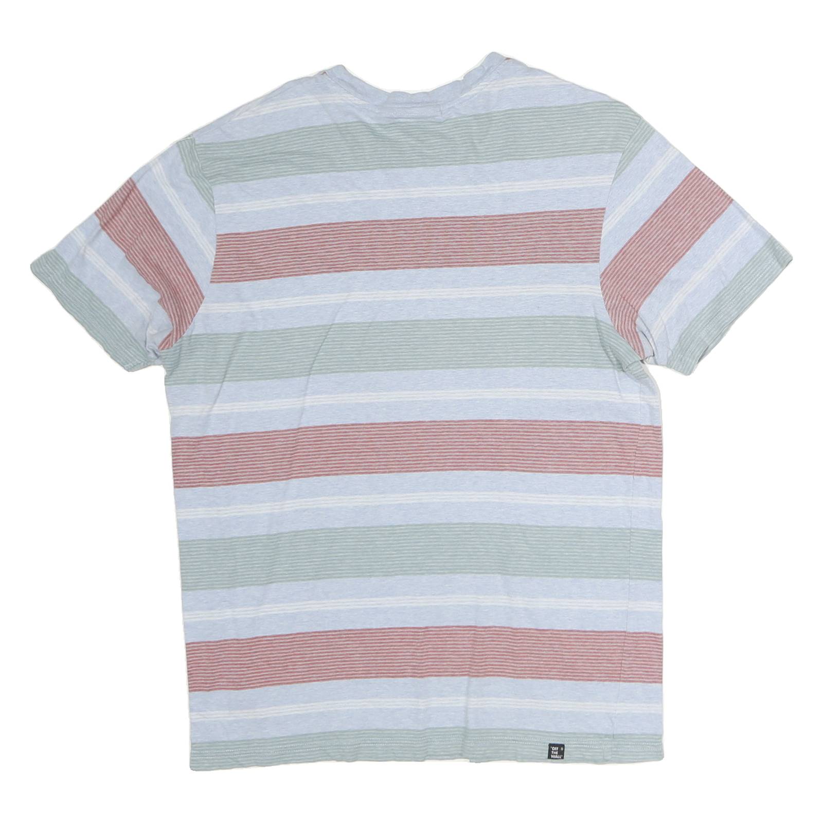 VANS Mens Green & Red Stripe Pocket T-Shirt L Short Sleeve Crew Neck Cotton