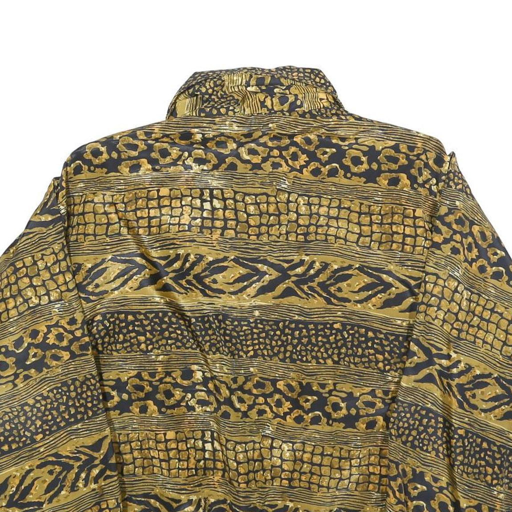 EVR Womens Black & Gold Printed Nylon Bomber Jacket L Zip Closure Relaxed Fit