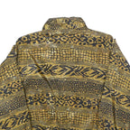 EVR Womens Black & Gold Printed Nylon Bomber Jacket L Zip Closure Relaxed Fit