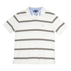 TOMMY HILFIGER Mens White & Brown Striped Cotton Short Sleeve Polo Shirt L