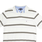 TOMMY HILFIGER Mens White & Brown Striped Cotton Short Sleeve Polo Shirt L