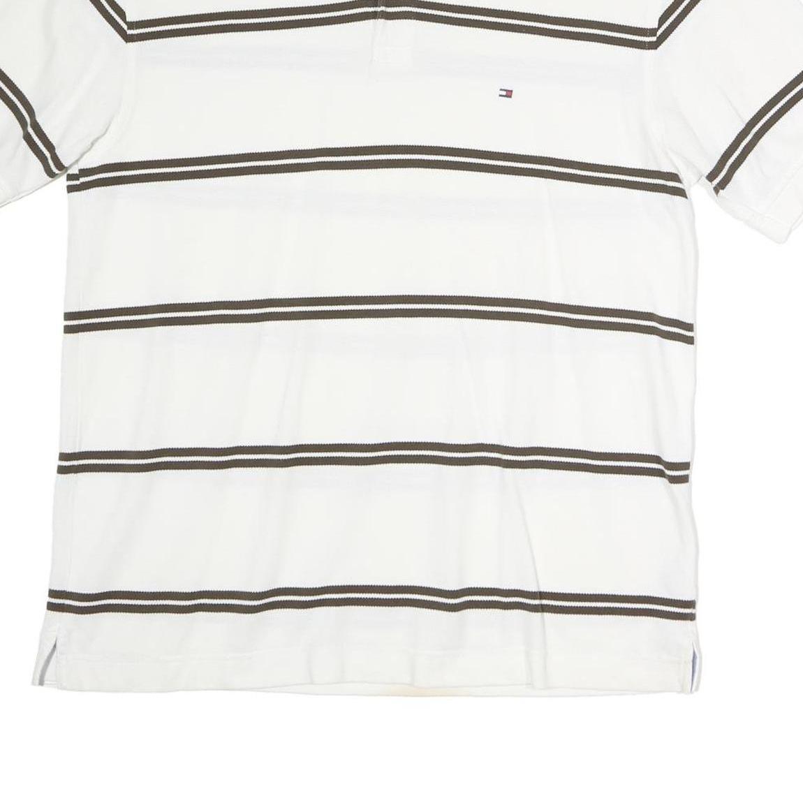 TOMMY HILFIGER Mens White & Brown Striped Cotton Short Sleeve Polo Shirt L