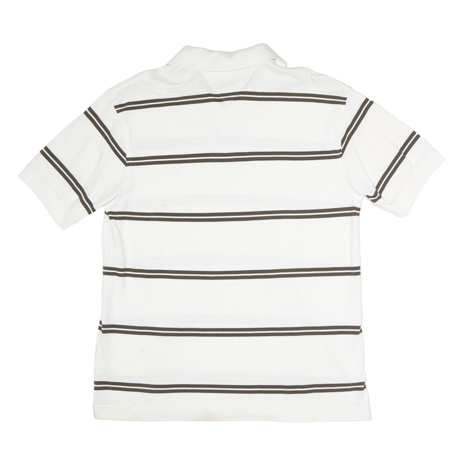 TOMMY HILFIGER Mens White & Brown Striped Cotton Short Sleeve Polo Shirt L