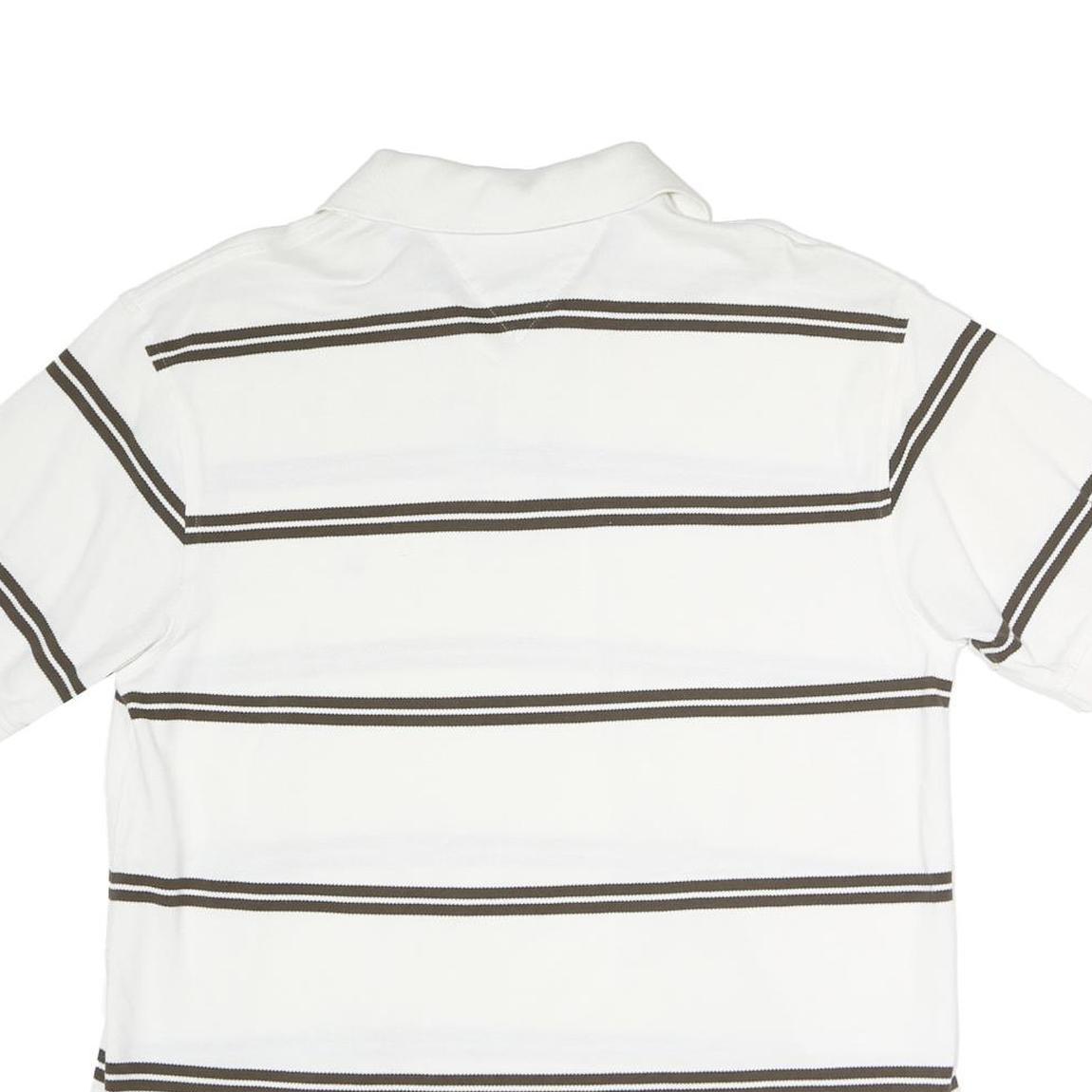 TOMMY HILFIGER Mens White & Brown Striped Cotton Short Sleeve Polo Shirt L