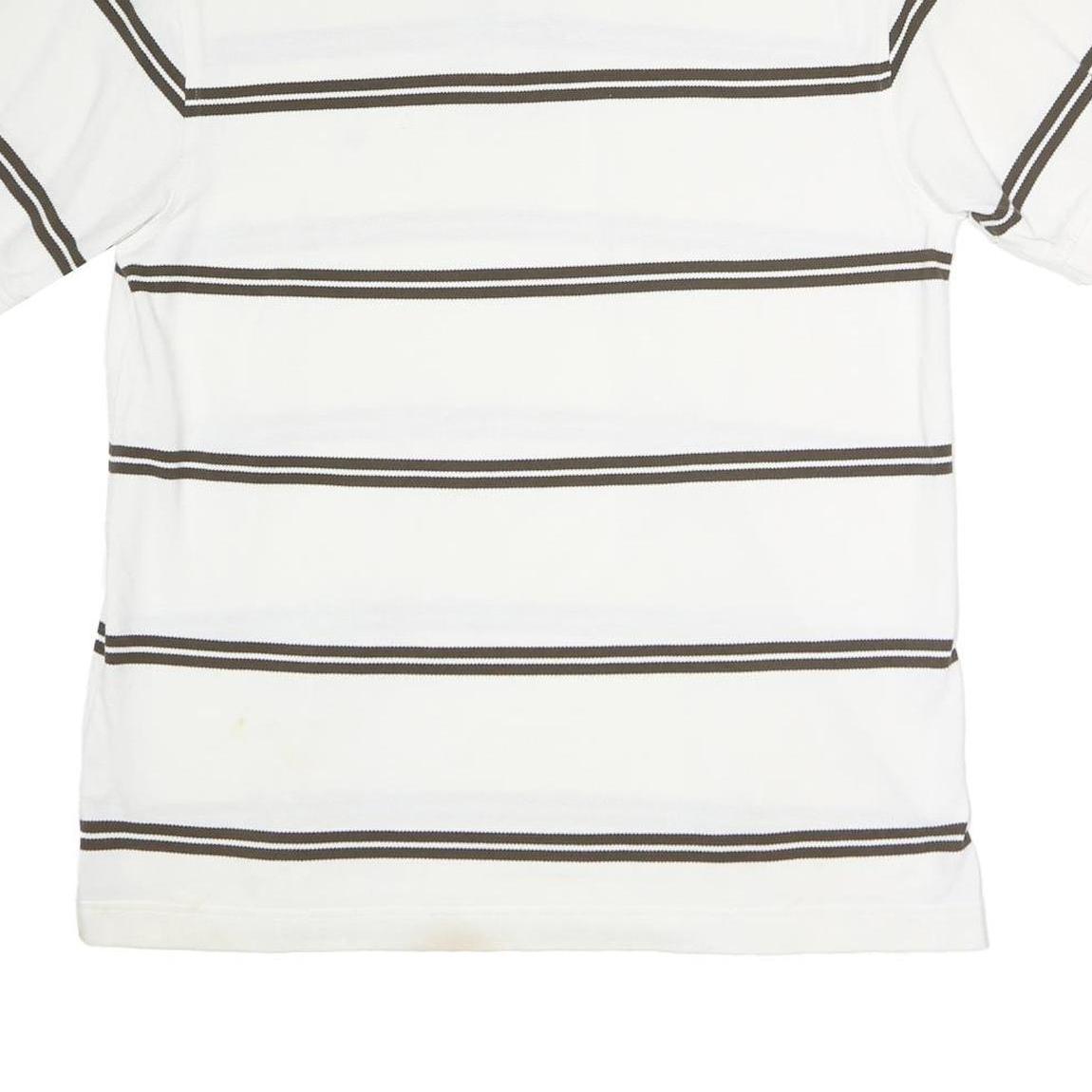 TOMMY HILFIGER Mens White & Brown Striped Cotton Short Sleeve Polo Shirt L