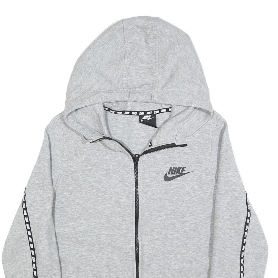NIKE Womens Grey Hoodie L Cotton Blend Full Zip Grey Hoodie with Logo Tape