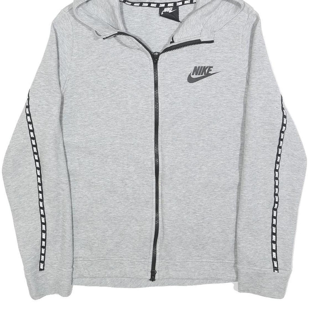 NIKE Womens Grey Hoodie L Cotton Blend Full Zip Grey Hoodie with Logo Tape