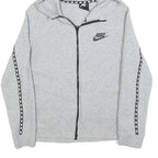 NIKE Womens Grey Hoodie L Cotton Blend Full Zip Grey Hoodie with Logo Tape