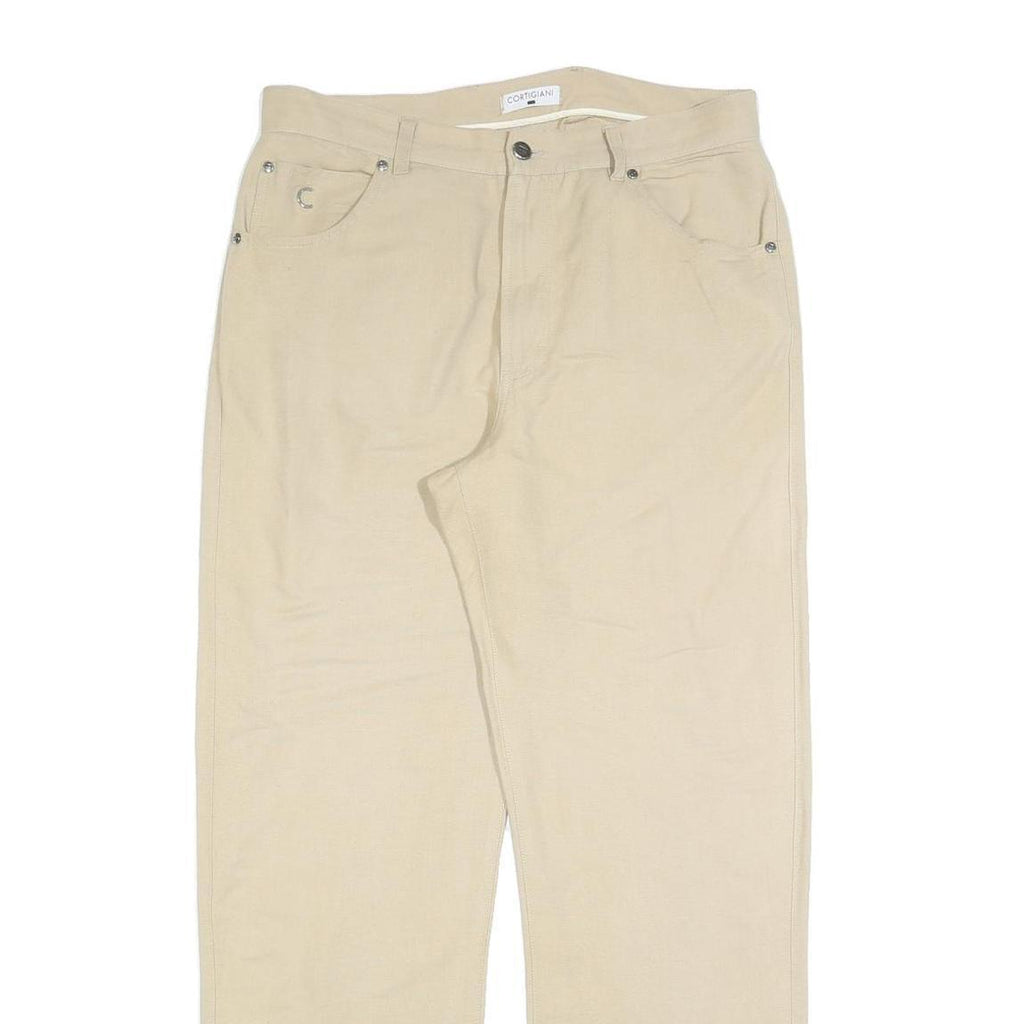 CORTIGIANI Mens Relaxed Beige Trousers W32 L30 Zip Closure Loose Fit Casual