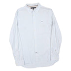 TOMMY HILFIGER Mens Blue & White Stripe Shirt L Button-Down Collar Long Sleeve