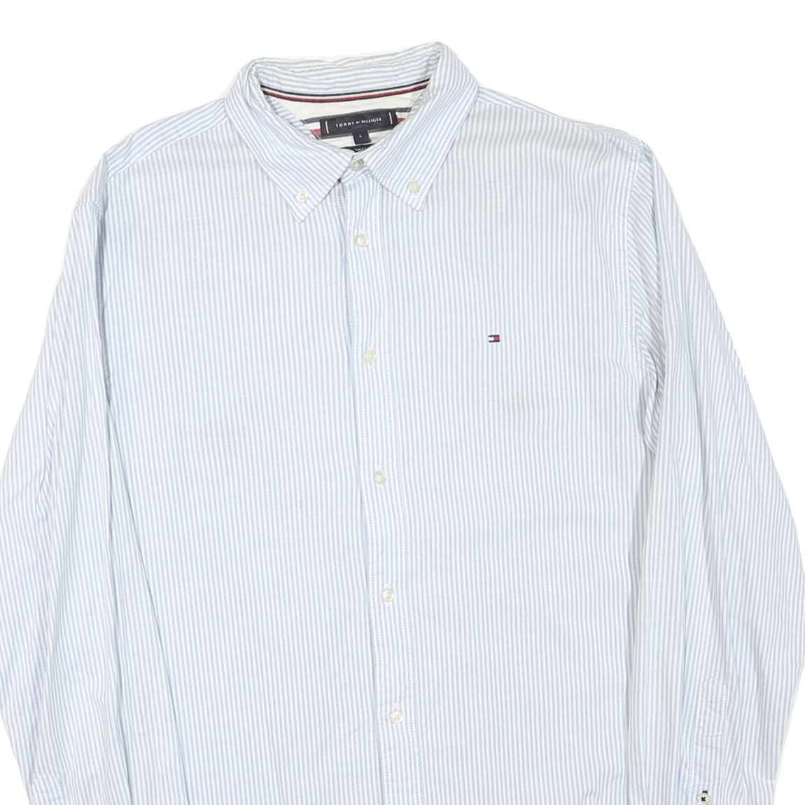 TOMMY HILFIGER Mens Blue & White Stripe Shirt L Button-Down Collar Long Sleeve