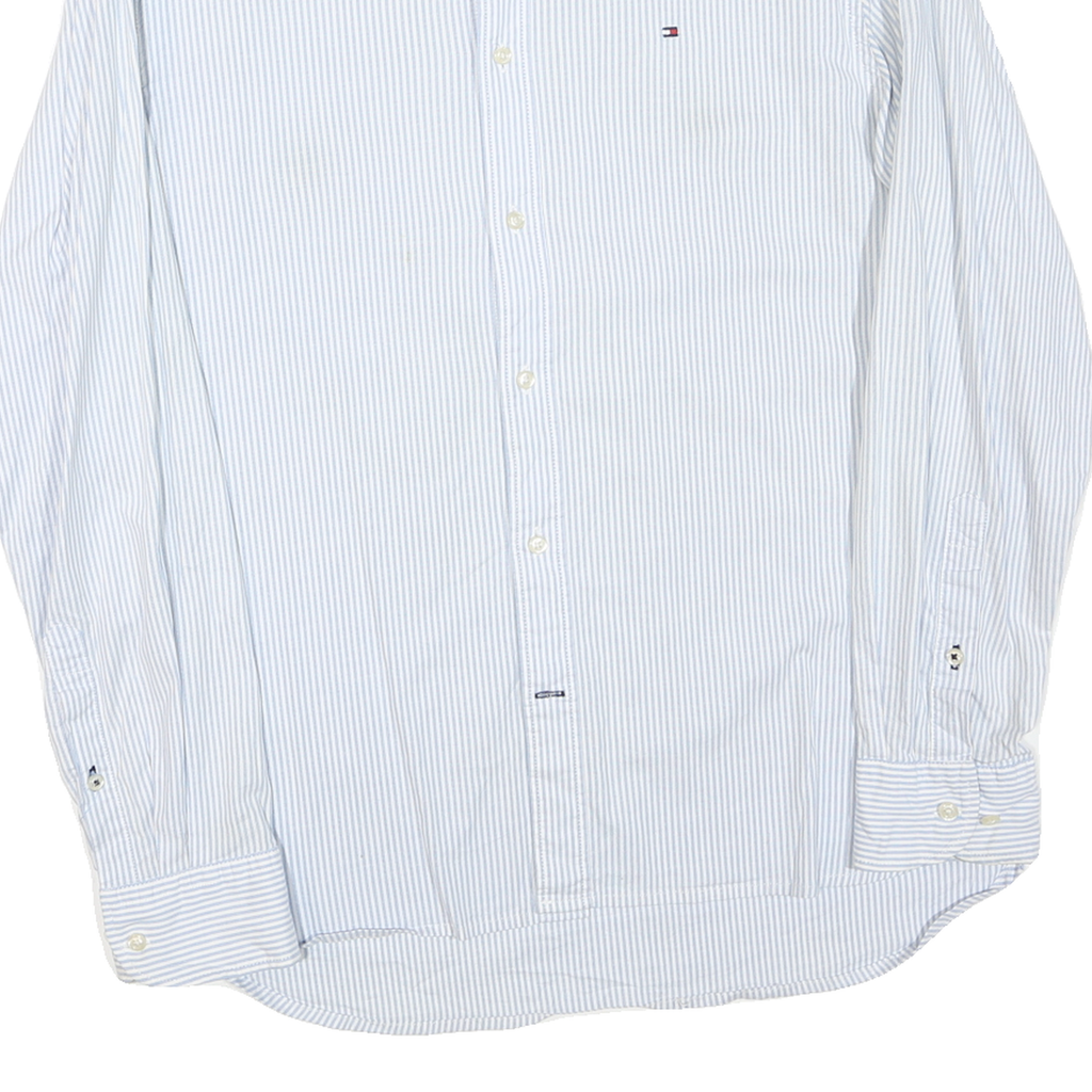TOMMY HILFIGER Mens Blue & White Stripe Shirt L Button-Down Collar Long Sleeve
