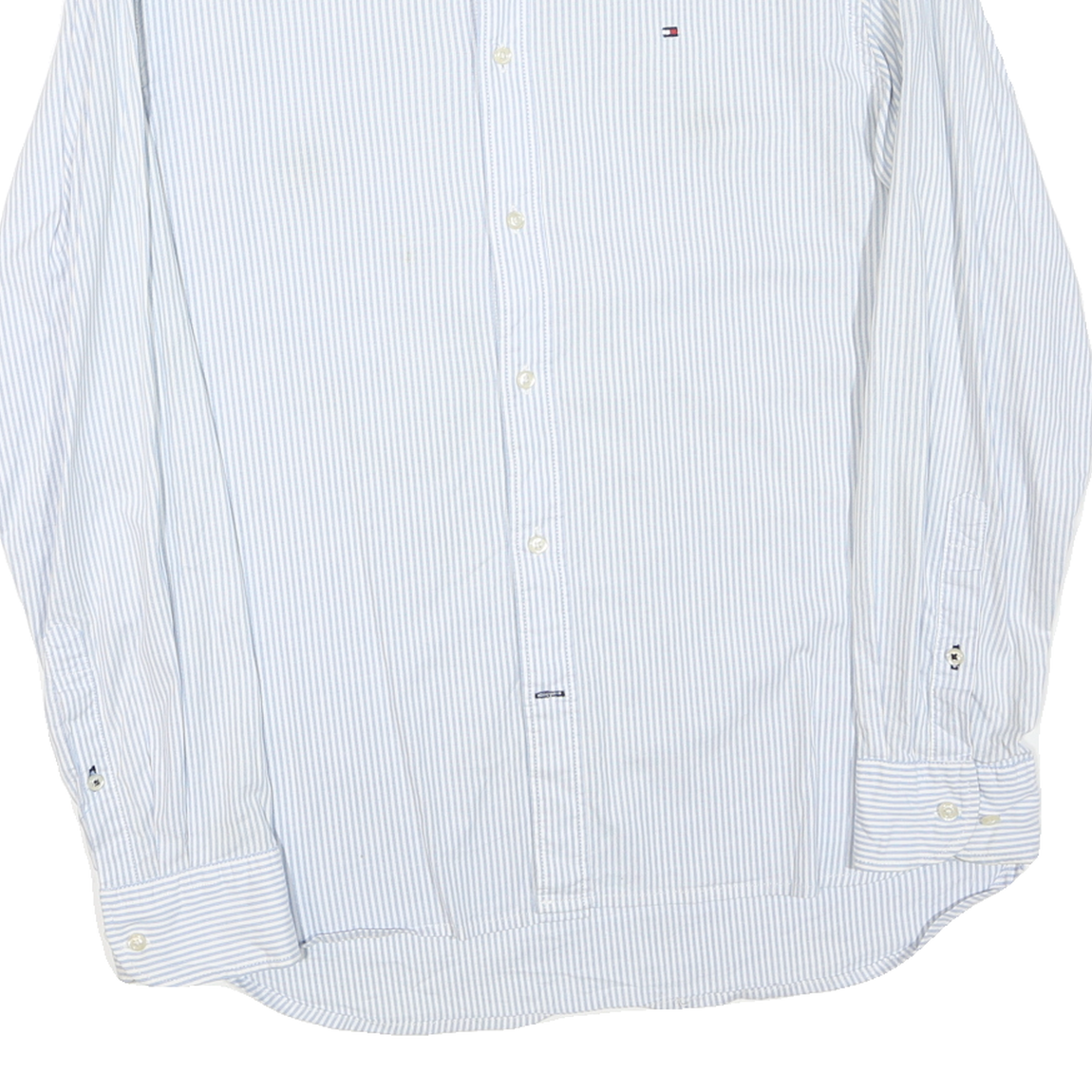TOMMY HILFIGER Mens Blue & White Stripe Shirt L Button-Down Collar Long Sleeve