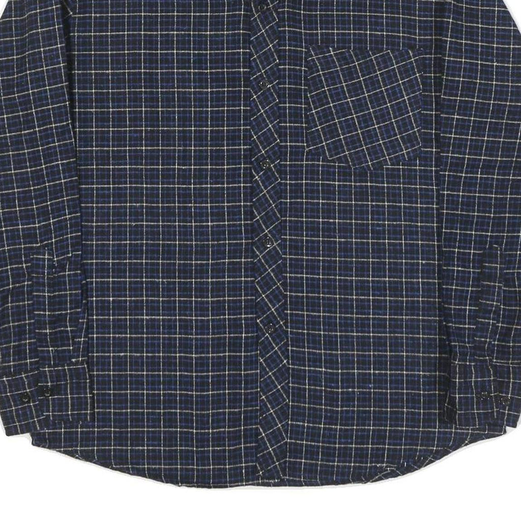 Mens Blue Check Cotton Shirt L Casual Long Sleeve Button Collar Pocket