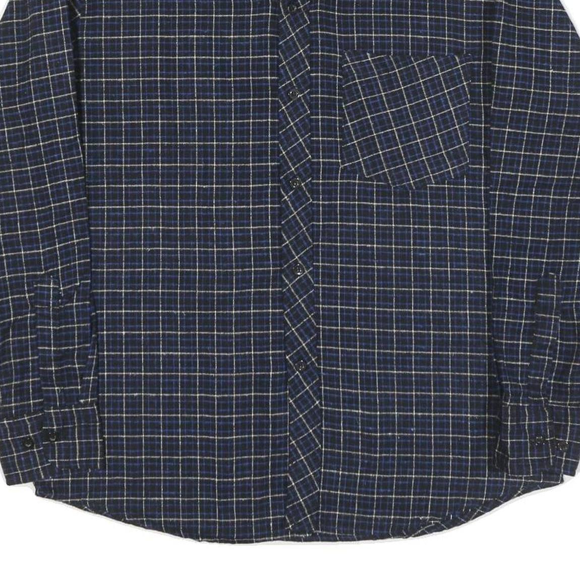 Mens Blue Check Cotton Shirt L Casual Long Sleeve Button Collar Pocket
