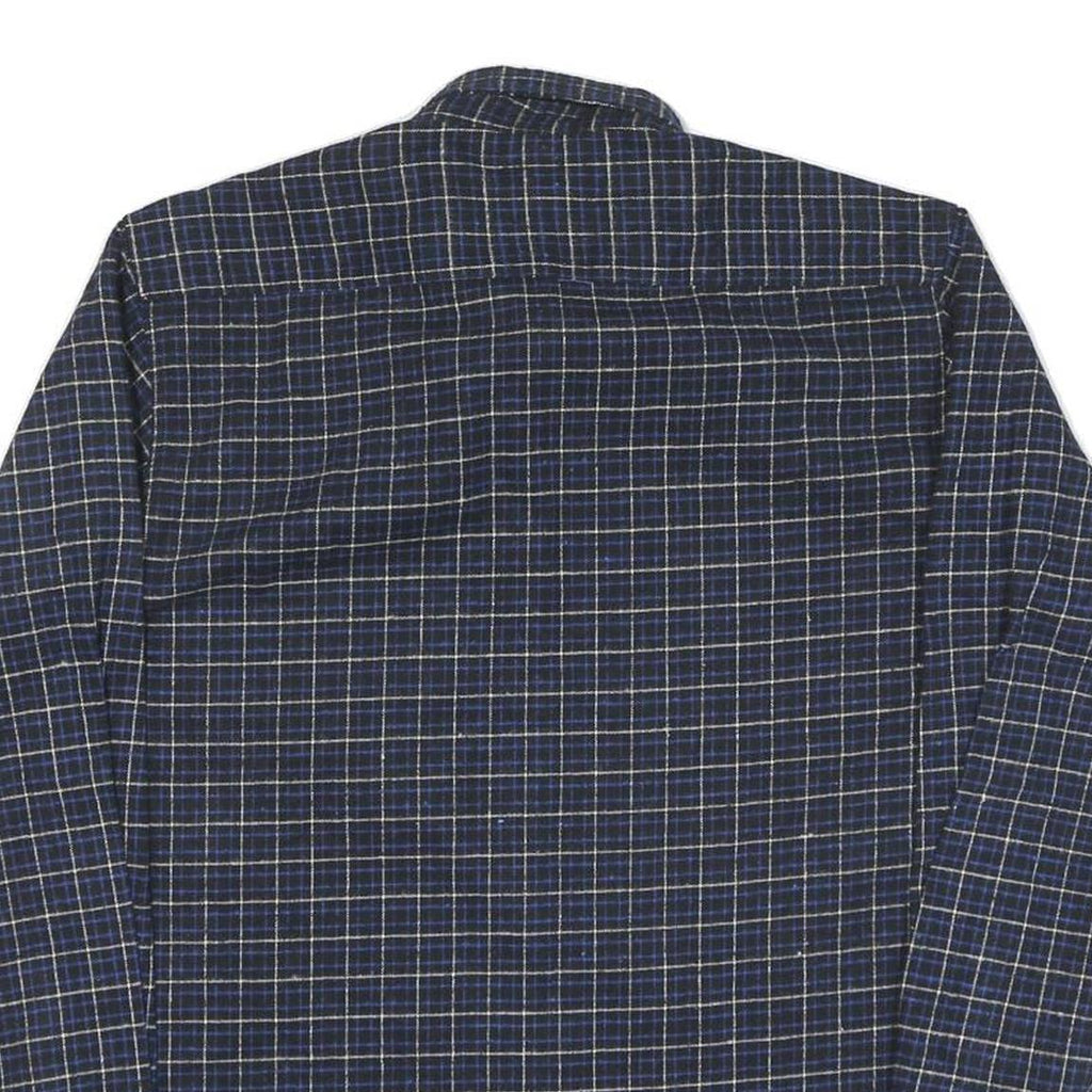 Mens Blue Check Cotton Shirt L Casual Long Sleeve Button Collar Pocket