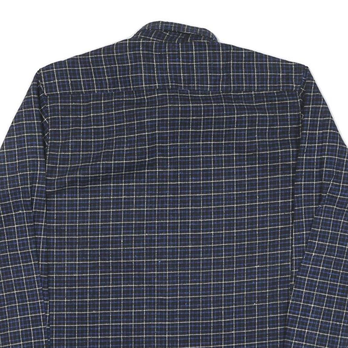 Mens Blue Check Cotton Shirt L Casual Long Sleeve Button Collar Pocket