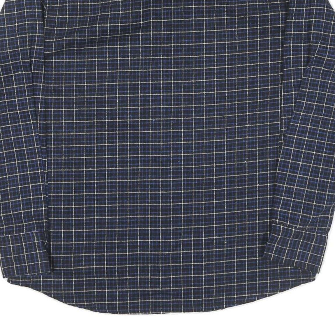 Mens Blue Check Cotton Shirt L Casual Long Sleeve Button Collar Pocket