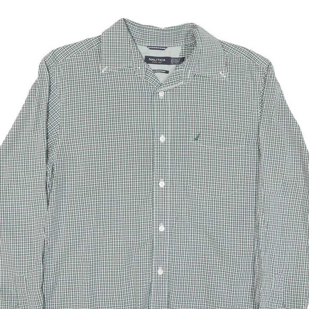 NAUTICA Mens Green & White Checked Shirt M Classic Cotton Blend Long Sleeve