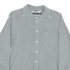 NAUTICA Mens Green & White Checked Shirt M Classic Cotton Blend Long Sleeve