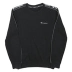 CHAMPION Mens Black Crew Neck XS Logo Tape Sweatshirt Polyester Blend