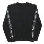 CHAMPION Mens Black Crew Neck XS Logo Tape Sweatshirt Polyester Blend