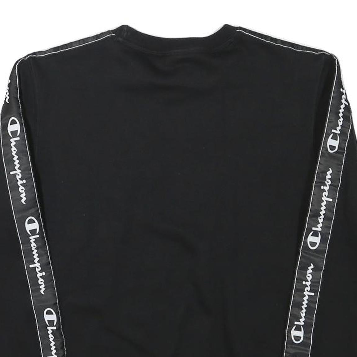 CHAMPION Mens Black Crew Neck XS Logo Tape Sweatshirt Polyester Blend