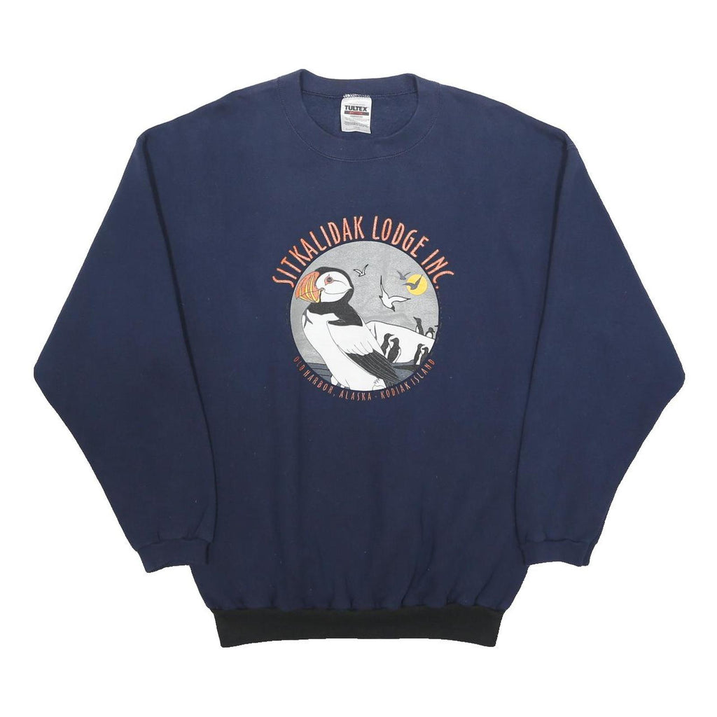 TULTEX Womens Navy Blue Sitkalidak Lodge Crew Neck L Sweatshirt Puffin Print
