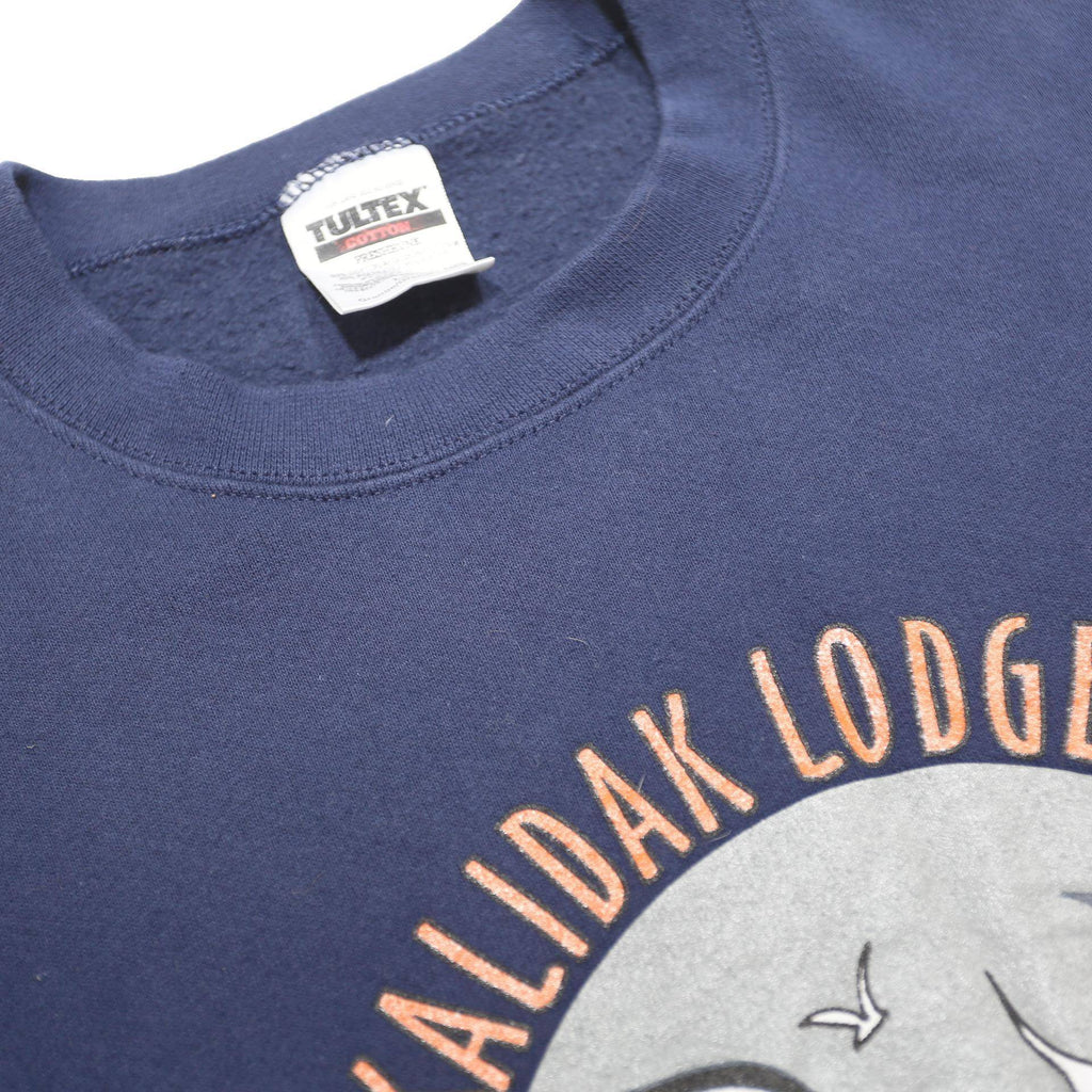TULTEX Womens Navy Blue Sitkalidak Lodge Crew Neck L Sweatshirt Puffin Print