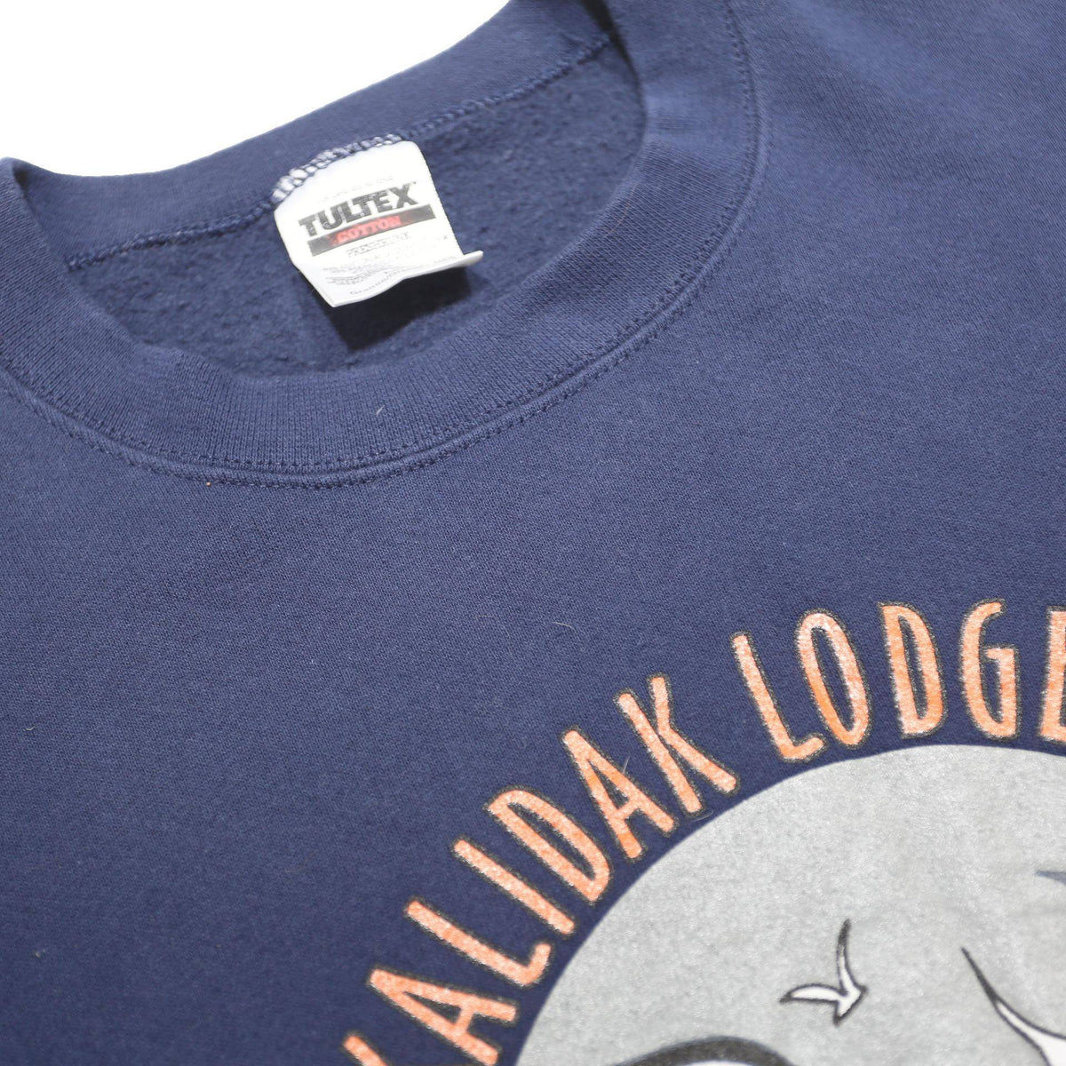 TULTEX Womens Navy Blue Sitkalidak Lodge Crew Neck L Sweatshirt Puffin Print