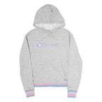 CHAMPION Womens Grey Hoodie S Cotton Blend Pullover Striped Cuffs