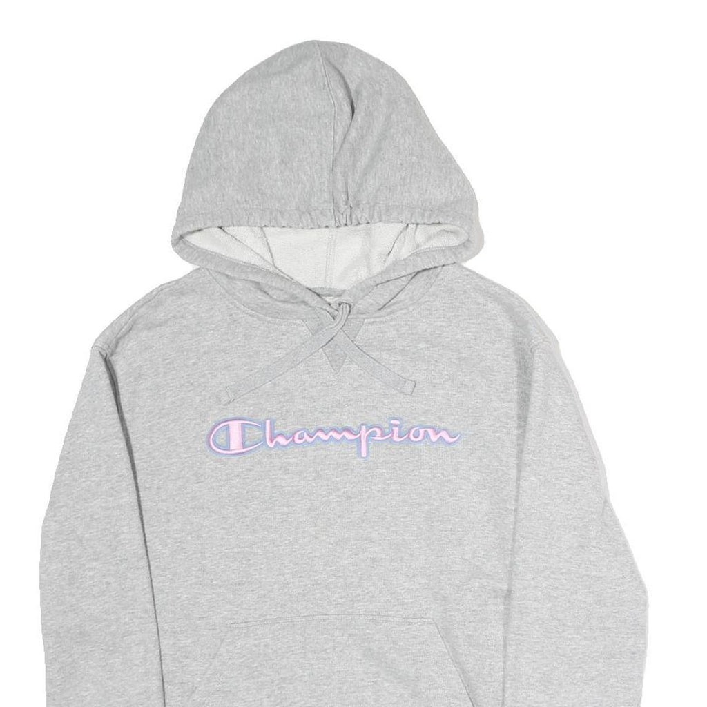 CHAMPION Womens Grey Hoodie S Cotton Blend Pullover Striped Cuffs