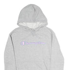 CHAMPION Womens Grey Hoodie S Cotton Blend Pullover Striped Cuffs