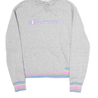 CHAMPION Womens Grey Hoodie S Cotton Blend Pullover Striped Cuffs