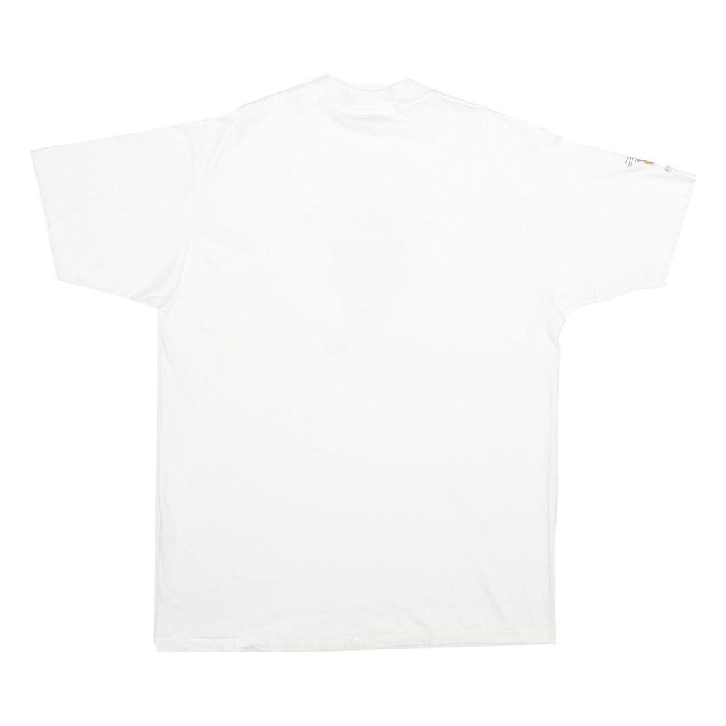 ONEITA Mens White Graphic T-Shirt XL Short Sleeve Crew Neck Cotton Casual