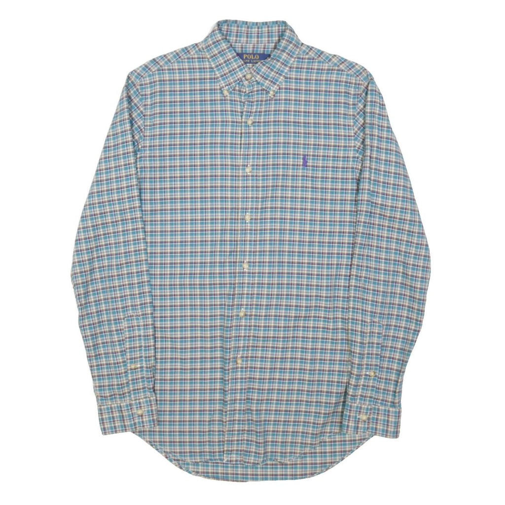 POLO RALPH LAUREN Mens Blue Check Shirt M Button Down Collar Long Sleeve Casual