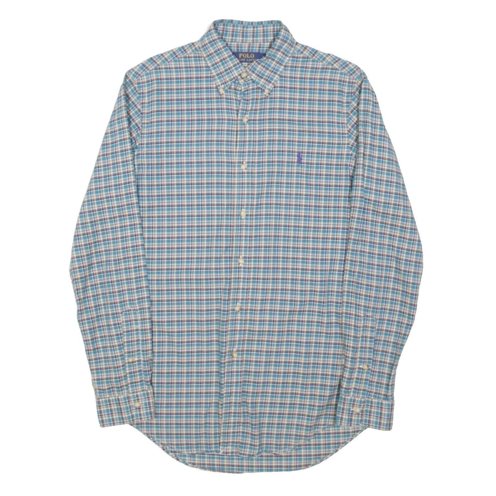 POLO RALPH LAUREN Mens Blue Check Shirt M Button Down Collar Long Sleeve Casual