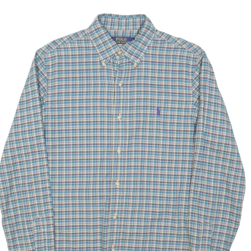 POLO RALPH LAUREN Mens Blue Check Shirt M Button Down Collar Long Sleeve Casual