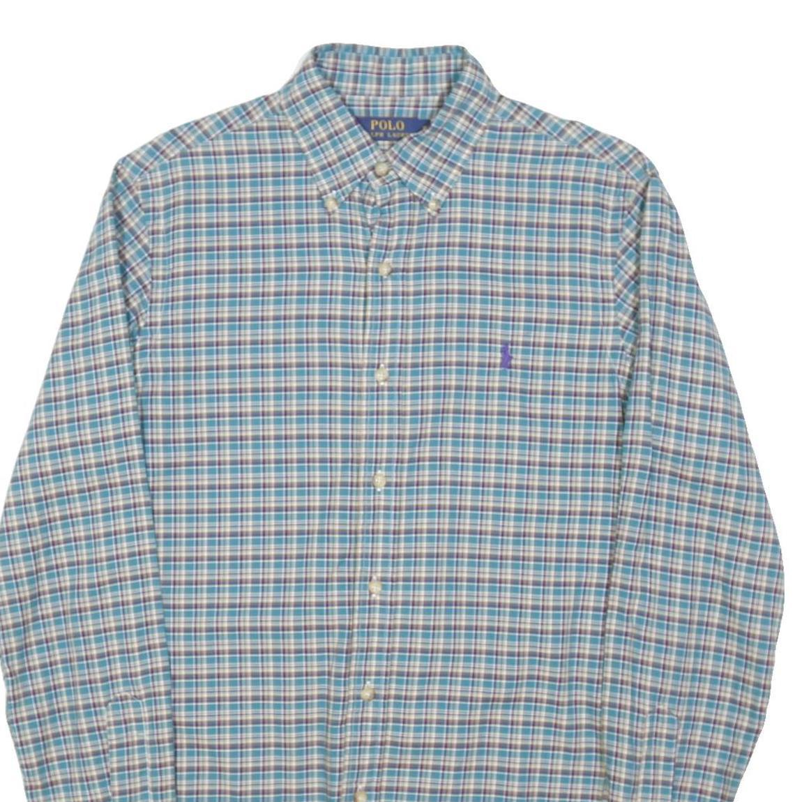 POLO RALPH LAUREN Mens Blue Check Shirt M Button Down Collar Long Sleeve Casual