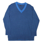 TOMMY HILFIGER Womens Blue & Black Patterned Jumper V-Neck Basic Knit L