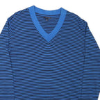 TOMMY HILFIGER Womens Blue & Black Patterned Jumper V-Neck Basic Knit L